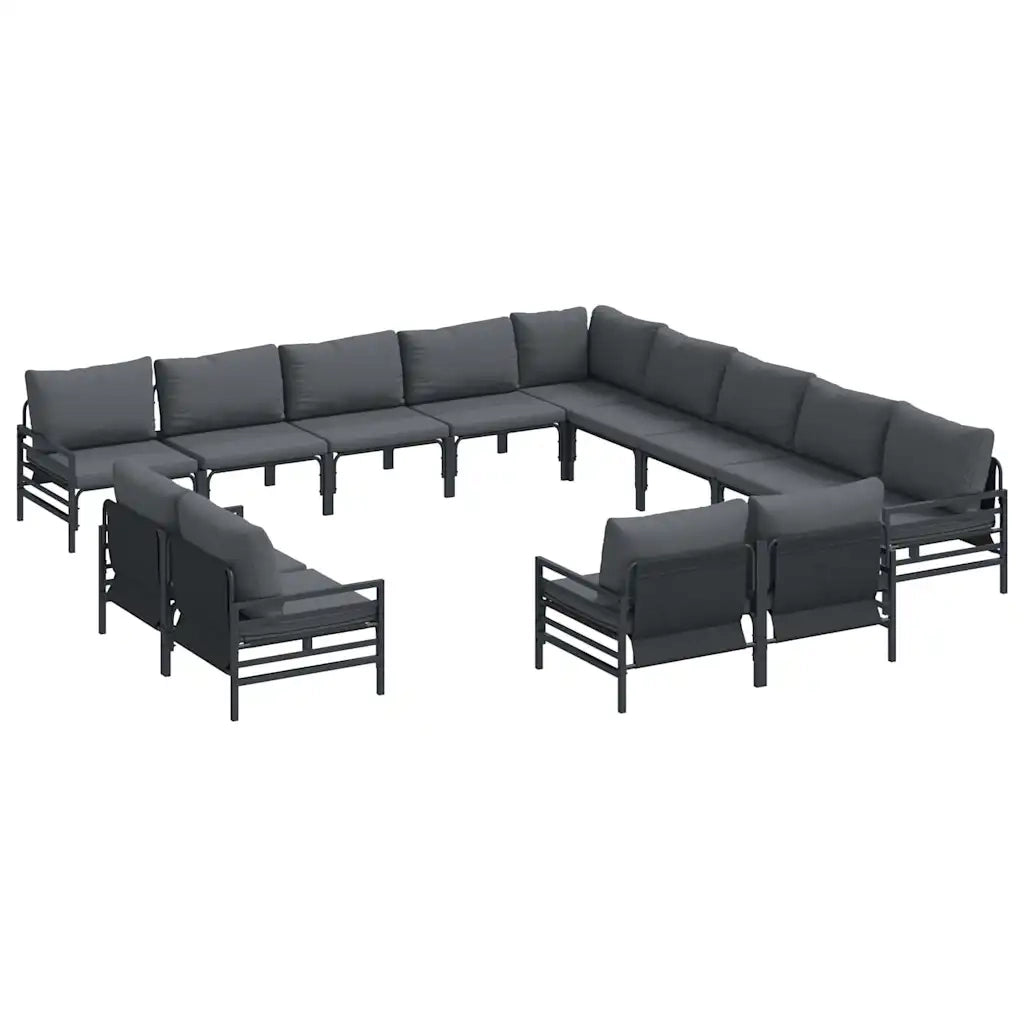 Set Divano da Giardino con cuscino 13 pcs Nero Acciaio 3379038