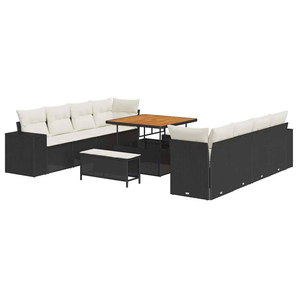 Set Divano da Giardino 11 pcs Nero e Crema polyrattan