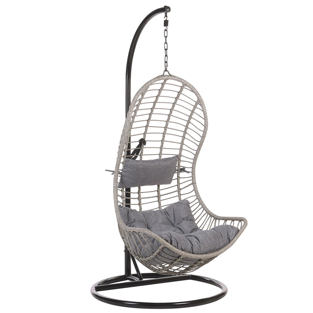 Sedia sospesa poltrona pensile con struttura in metallo rattan grigio per interni ed esterni a forma curva Boho