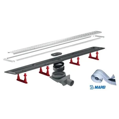 Canalina doccia a pavimento 75 cm con griglia e scarico incluso in acciaio inox cromato