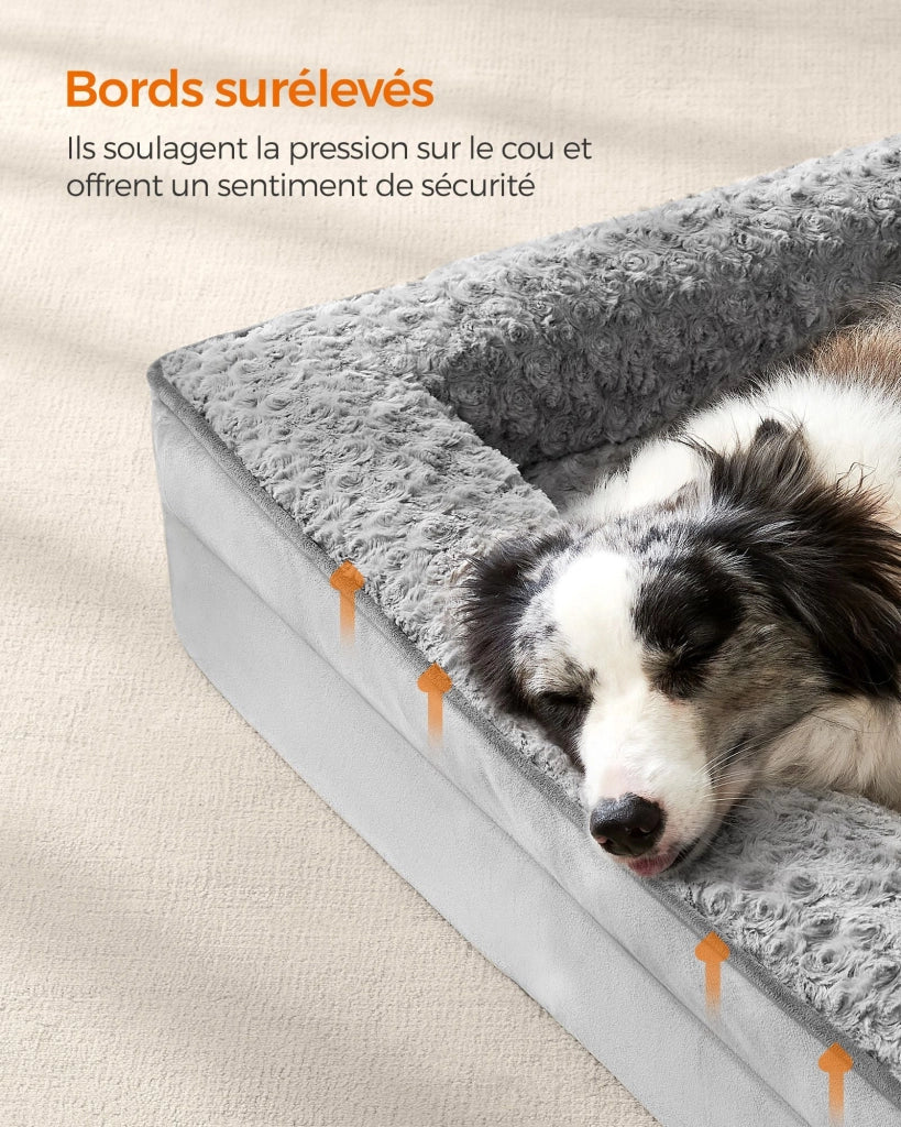 Cuccia per cani cuccia ortopedica per animali domestici schiuma a nido d'ape bordi imbottiti rialzati rivestimento in peluche rimovibile con motivi rosa 106 x 81 x 18 cm grigio 12_0006815