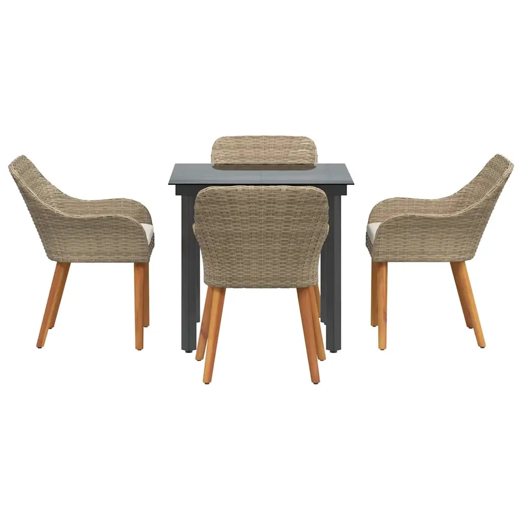 Set da Pranzo per Giardino con cuscino 5 pcs Beige polyrattan