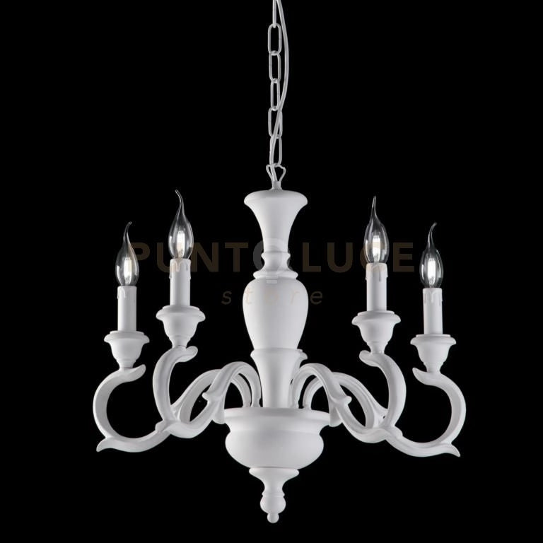 Lampadario in legno bianco shabby 5 luci Fiorenza