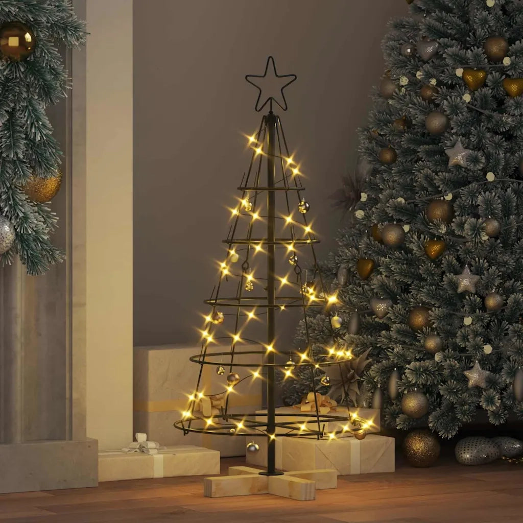 Albero a Cono di Natale | Decorazioni natalizie con supporto Nero 90 cm Acciaio