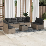 Set Divano da Giardino 9 pz con Cuscini Grigio in Polyrattan