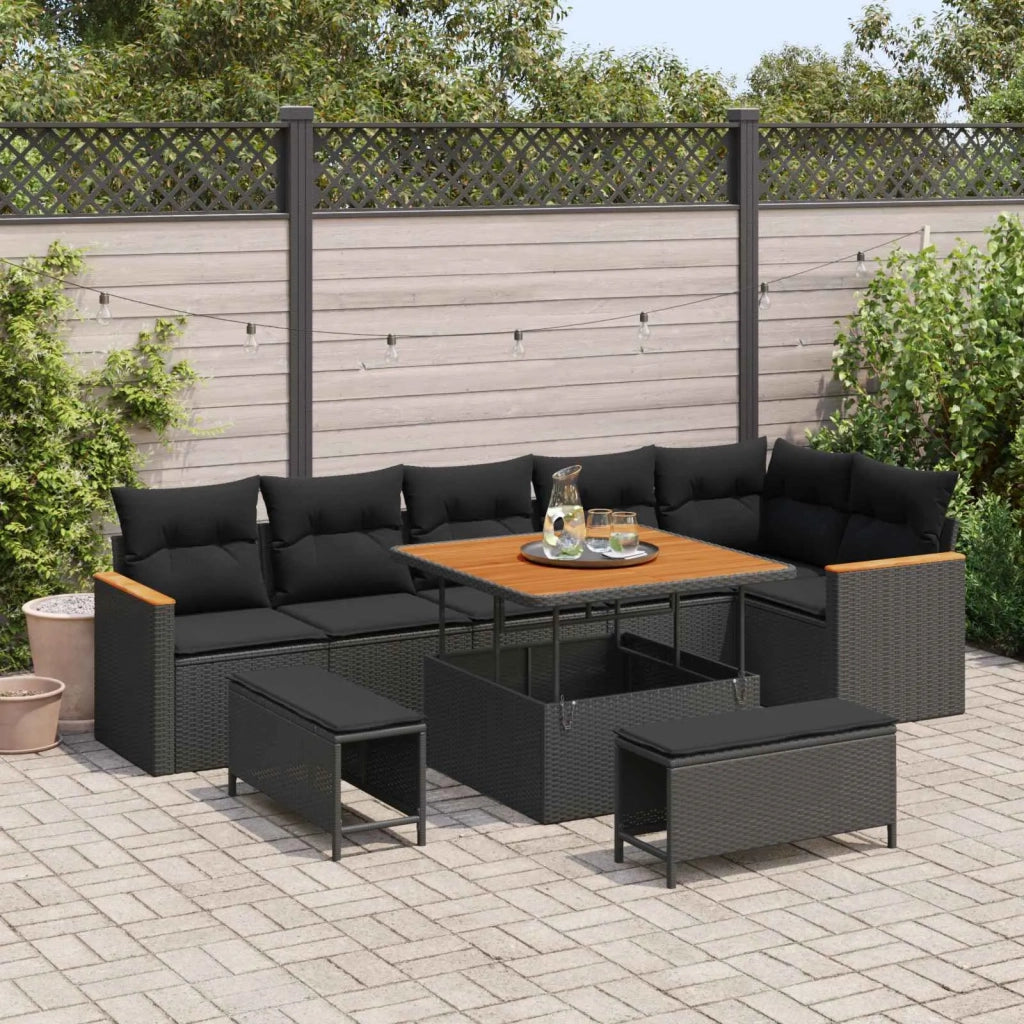 Set Divano da Giardino con cuscino 9 pcs Nero Poly Rattan 3365004