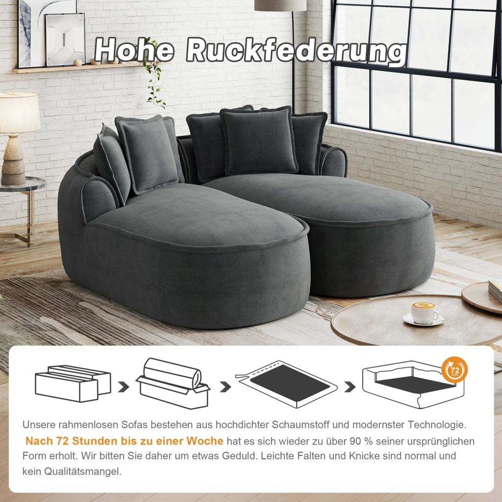 Divano modulare letto senza struttura a 2 moduli in chenille grigio con cuscino regolabile e cuscini inclusi
