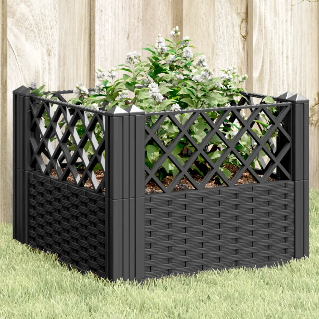 Fioriera | Cassetta per fiori | Vaso da Giardino con Picchetti Nera 43,5x43,5x43,5 cm PP