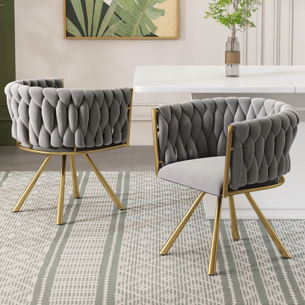 Set di 2 sedie girevoli in velluto per sala da pranzo, struttura in metallo a quattro gambe, grigio/oro