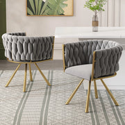 Set di 2 sedie girevoli in velluto per sala da pranzo, struttura in metallo a quattro gambe, grigio/oro