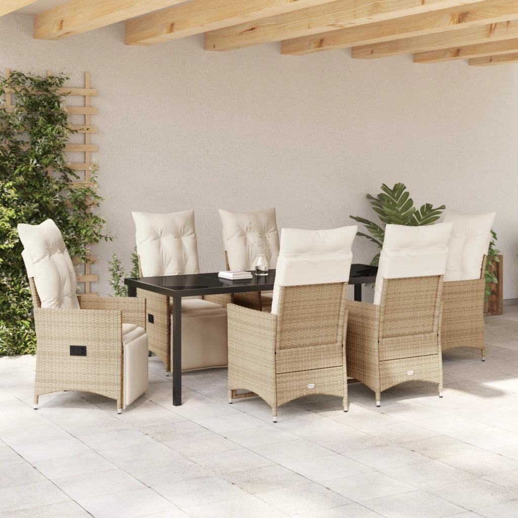 Set di Pranzo da Giardino 7 Pezzi con Cuscini Rattan Beige