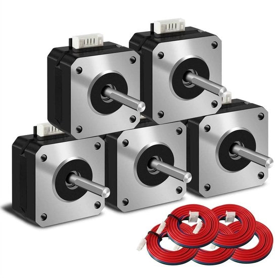 Motore a passo Nema 17 - Dimensioni pancake 42 x 23 mm - Corrente 1,5 A - Tensione 3,8 V - 2-fasi - 4 conduttori - Angolo di rotazione 1,8 gradi - Lunghezza del cavo 1 metro - Motore