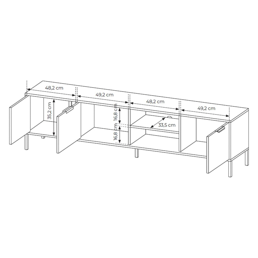 Kalasose, Mobile Porta tv 3 Ripiani, 203x40x53h cm Nero