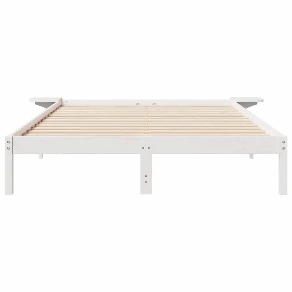Letto con Tavolini Laterali Bianco 140 x 210 cm Pino massello