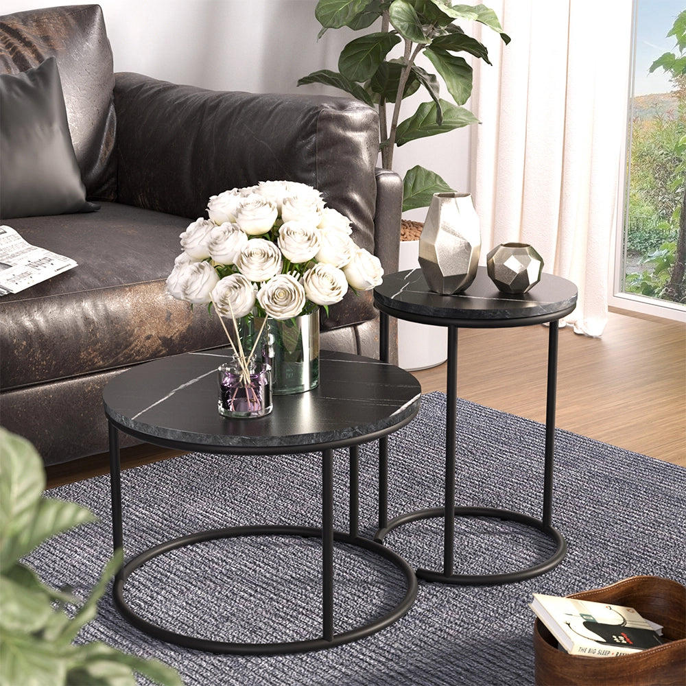 Vicco Tavolino da divano Marmo nero 55 x 55 cm 2 parti