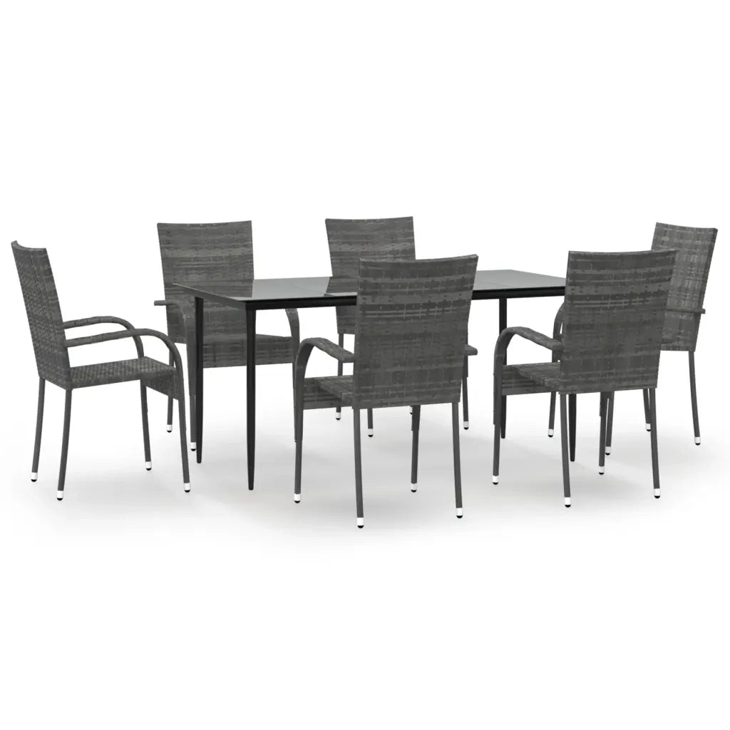 Set da Pranzo da Giardino 7 pz | Set Salotto da Giardino Grigio in Polyrattan