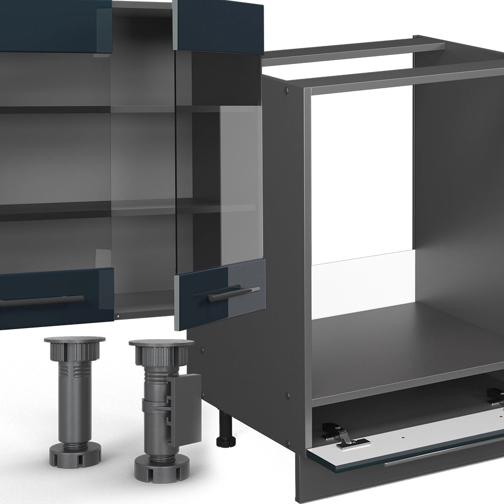 Cucina componibile Fame-Line Blu scuro lucido/Antracite 300 cm, PL Marmo Vicco