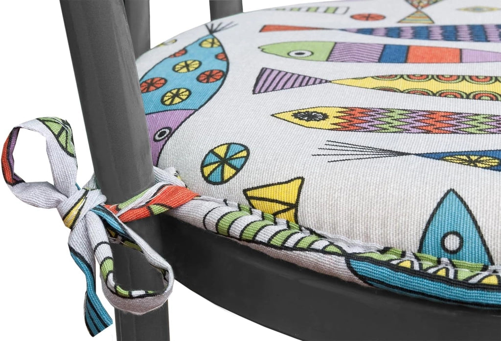Set 4 Cuscini Sedia Rotondi Cotone Ecru Lavabili Morbidi Coprisedie Tondi Multicolore