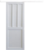 Porta scorrevole Officina 2 pannelli bianchi, larghezza 83 + rotaia a fascia bianca