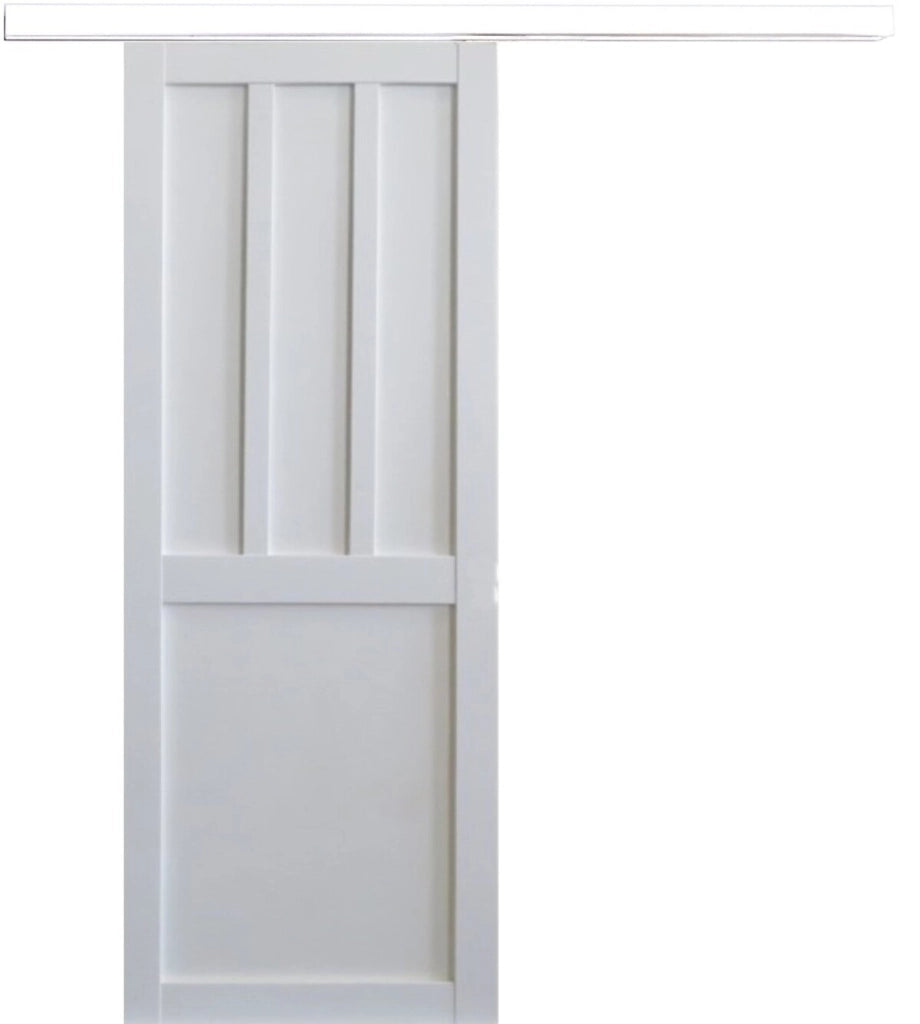 Porta scorrevole Officina 2 pannelli bianchi, larghezza 83 + rotaia a fascia bianca
