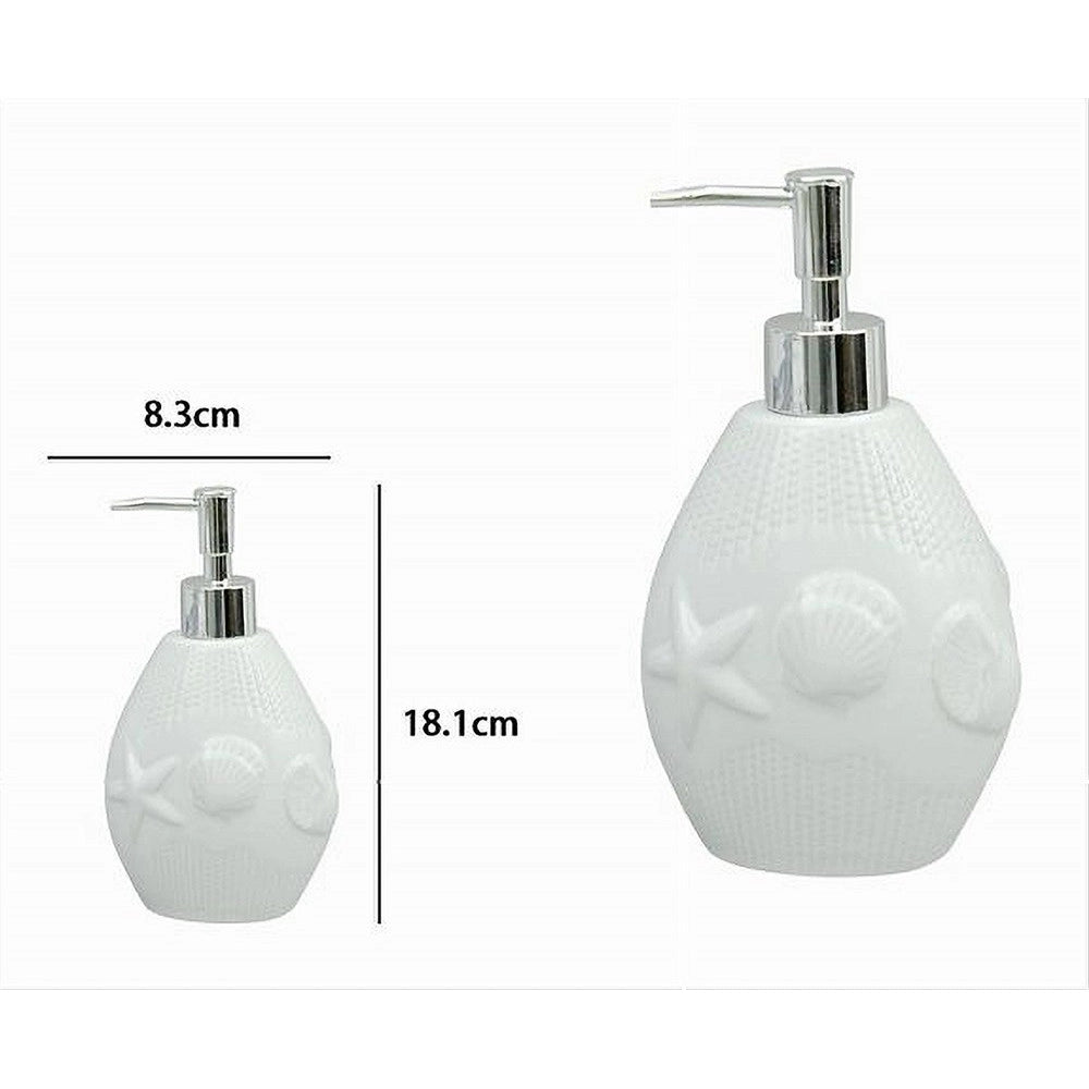 Trade Shop - Dispenser Porta Sapone Liquido Arredo Bagno Bianca Decorata Stile Marino 79281 -