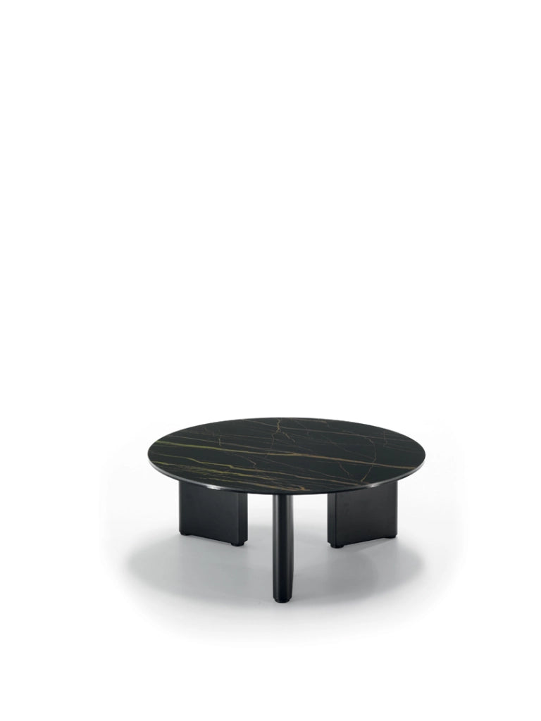 Tavolino rotondo Dot - Struttura in Metallo Nero e Top Ceramica su Vetro Marmo Nero Portoro - Stones