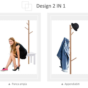 EasyComfort Panca con Appendiabiti da Ingresso, Attaccapanni da Terra in Bambù, Panca da Ingresso Bianca, Design, anche per Camera da Letto, 80x30x180cm, Bianco Legno