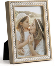 Fotolijst 10 x 15 cm in stile boho con cornice in legno - decorazione per parete - accessorio in perle - stile rurale - cornice per foto