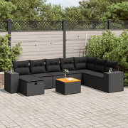 vidaXL Set Divani da Giardino 9 pz con Cuscini Nero in Polyrattan