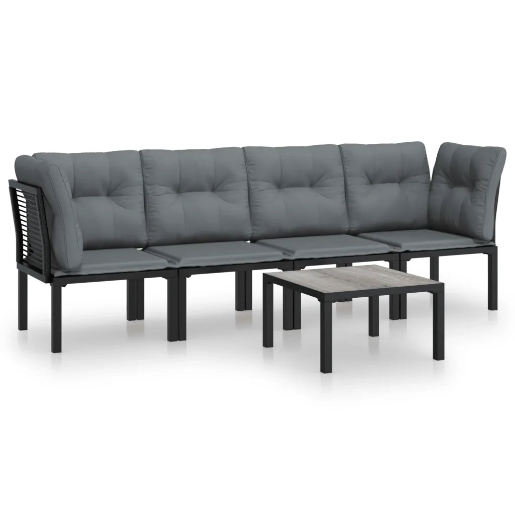Set Salotto da Giardino 5 pz | Set di Mobili da Esterno Nero e Grigio in Polyrattan