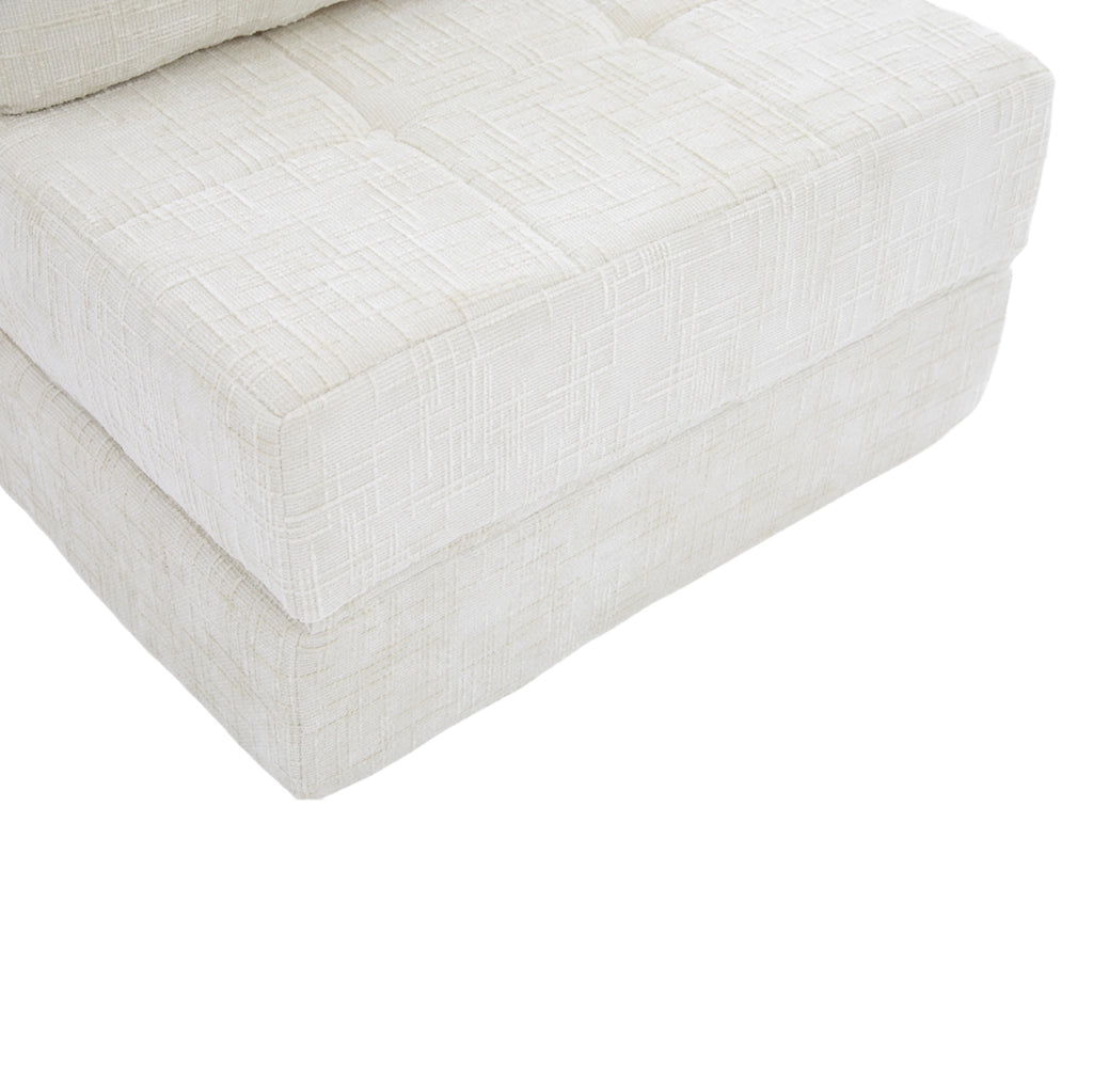 Divano letto pieghevole in chenille beige 79x180 cm con cuscini; per soggiorno e camera