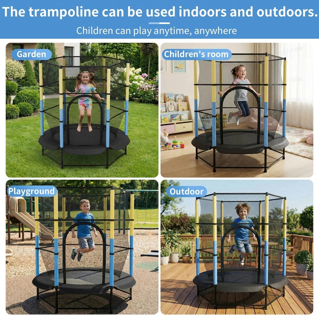 Trampolino Elastico Bambini, Tappeto Elastico Bambini Ø140 cm, Salterello bambini con Rete Sicurezza, Trampolino Giardino per Esterno e Interno, Max 50 kg, per Regali