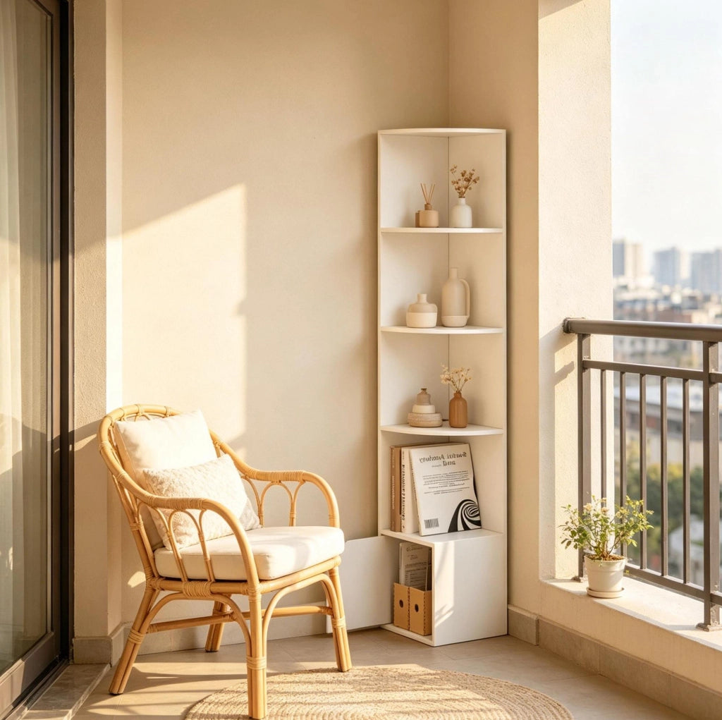 Libreria angolare ULEVR 29,5x29,5x157,5 cm con 5 ripiani aperti e mobile con anta, bianca
