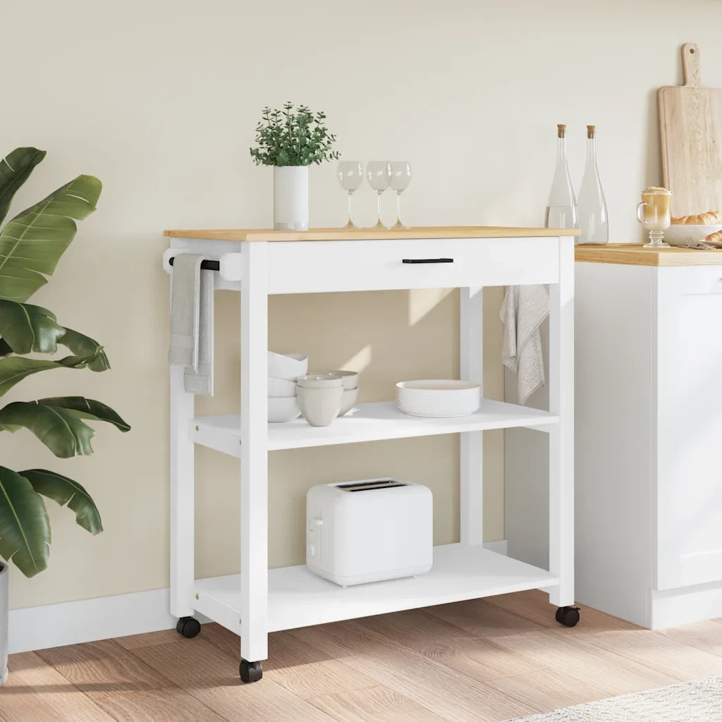 Carrello da Cucina MONZA 84x40x88,5 cm in Legno Massello di Pino 376105