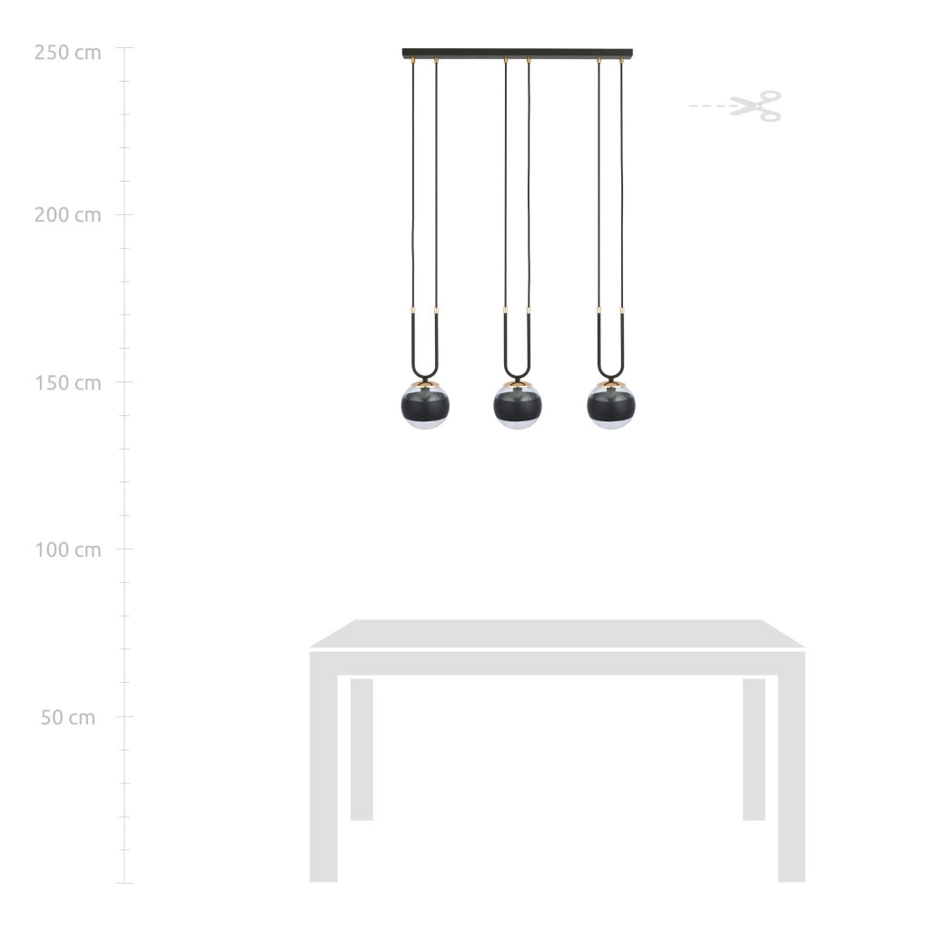 Lampadario Emibig Glam 3, 3xE14 nero/oro vetro dimmerabile