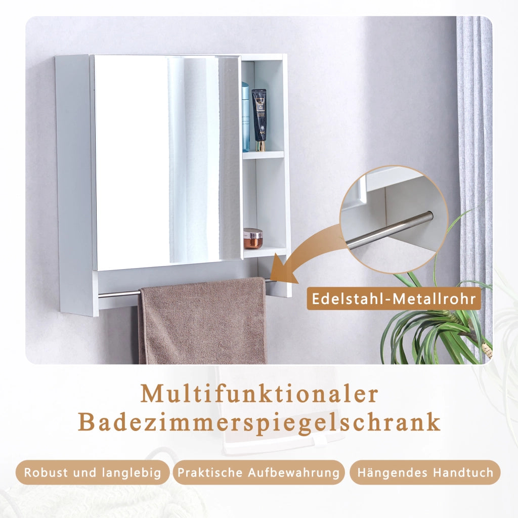 Armadietto a specchio da bagno con ripiani aperti e montaggio a parete, stile moderno, per bagno, bianco, in MDF