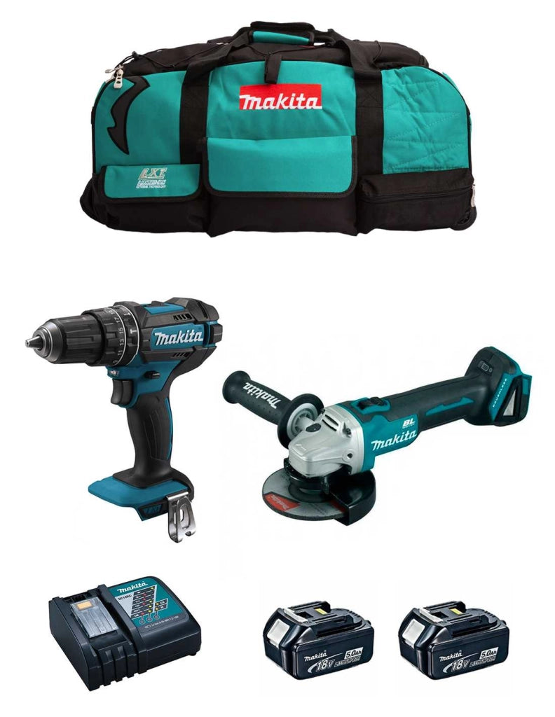 MAKITA Kit MK205 (DHP482 + DGA504 + 2 x 5,0 Ah + DC18RC + LXT600)