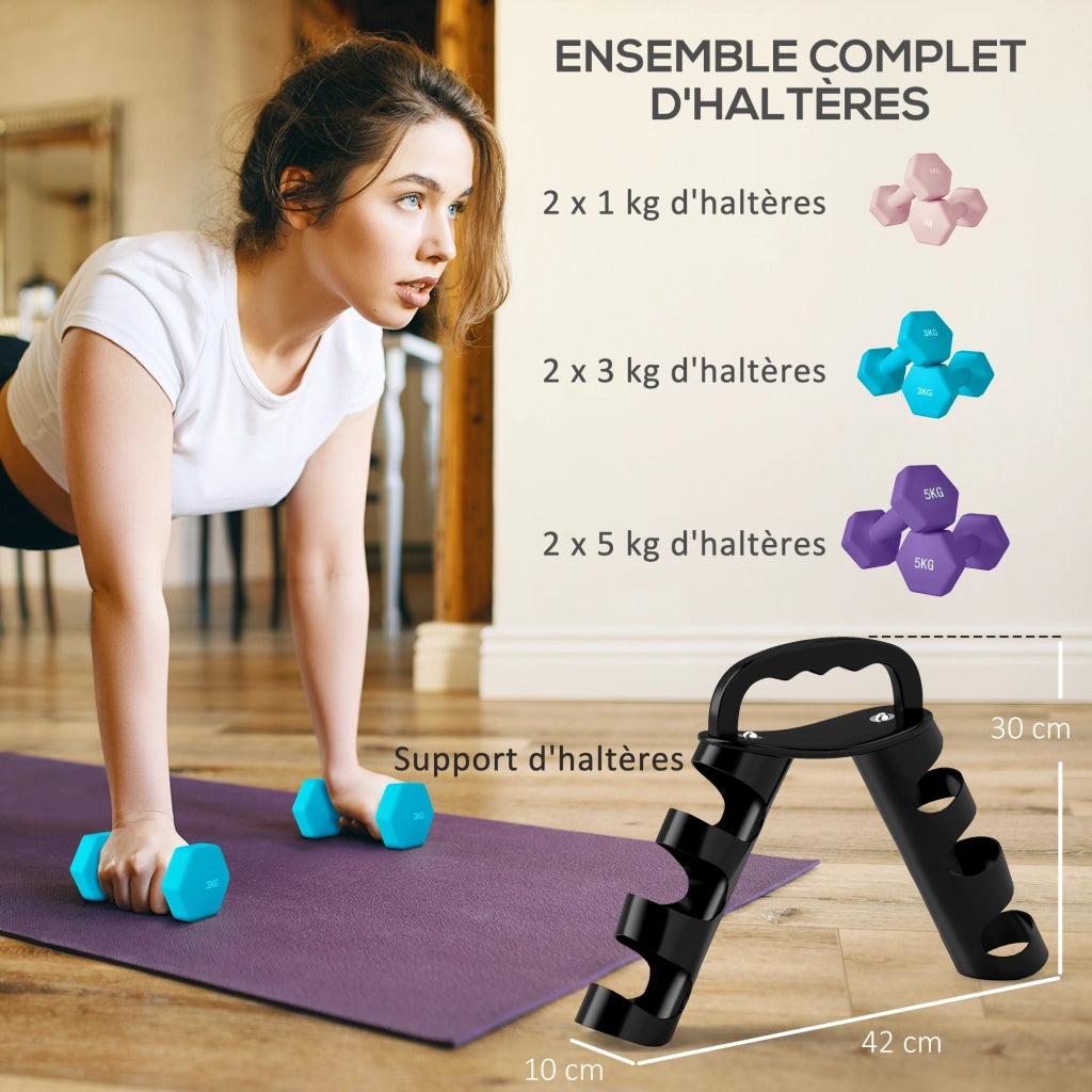 Set manubri esagonale ¨C zephmum ¨C 2x1kg, 2x3kg, 2x5kg con supporto