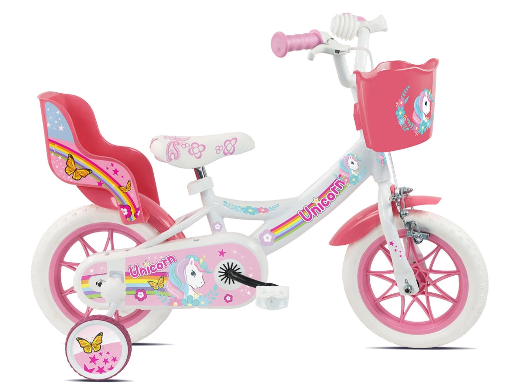 Bicicletta per Bambine 12" Unicorn Freno Caliper e Stabilizzatori in Acciaio Hi-Ten Rosa