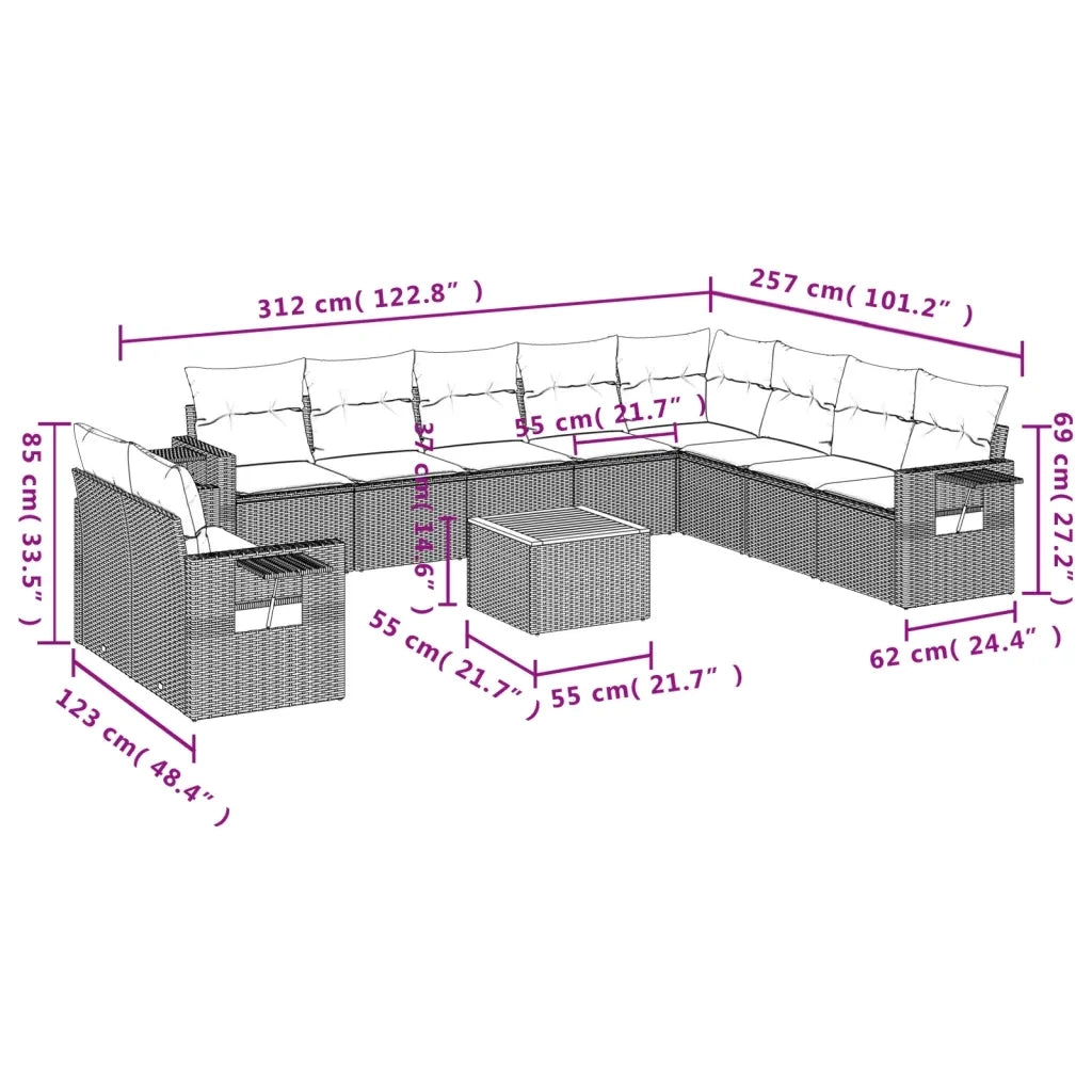 Set Divani da Giardino 11 pz con Cuscini in Polyrattan Grigio 3256970