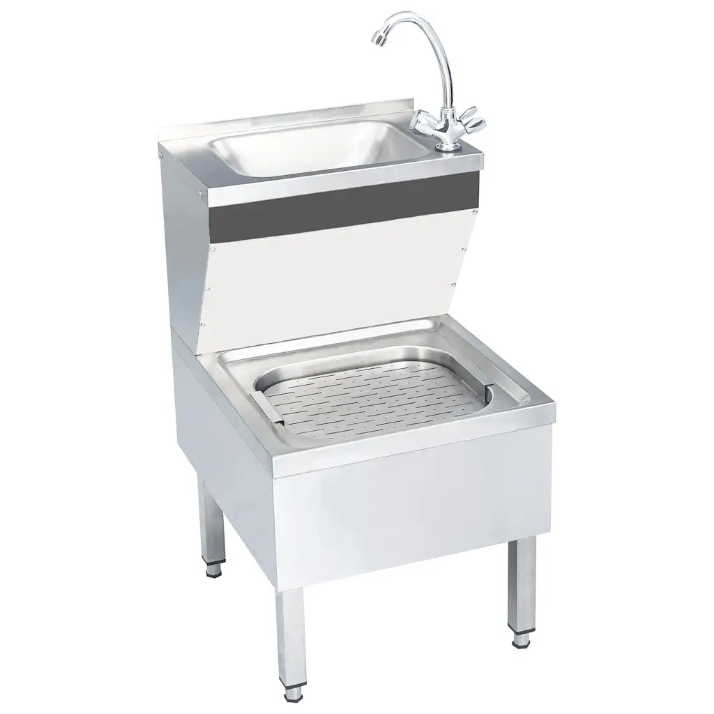 Lavandino Commerciale con Rubinetto da Pavimento Acciaio Inox 51116