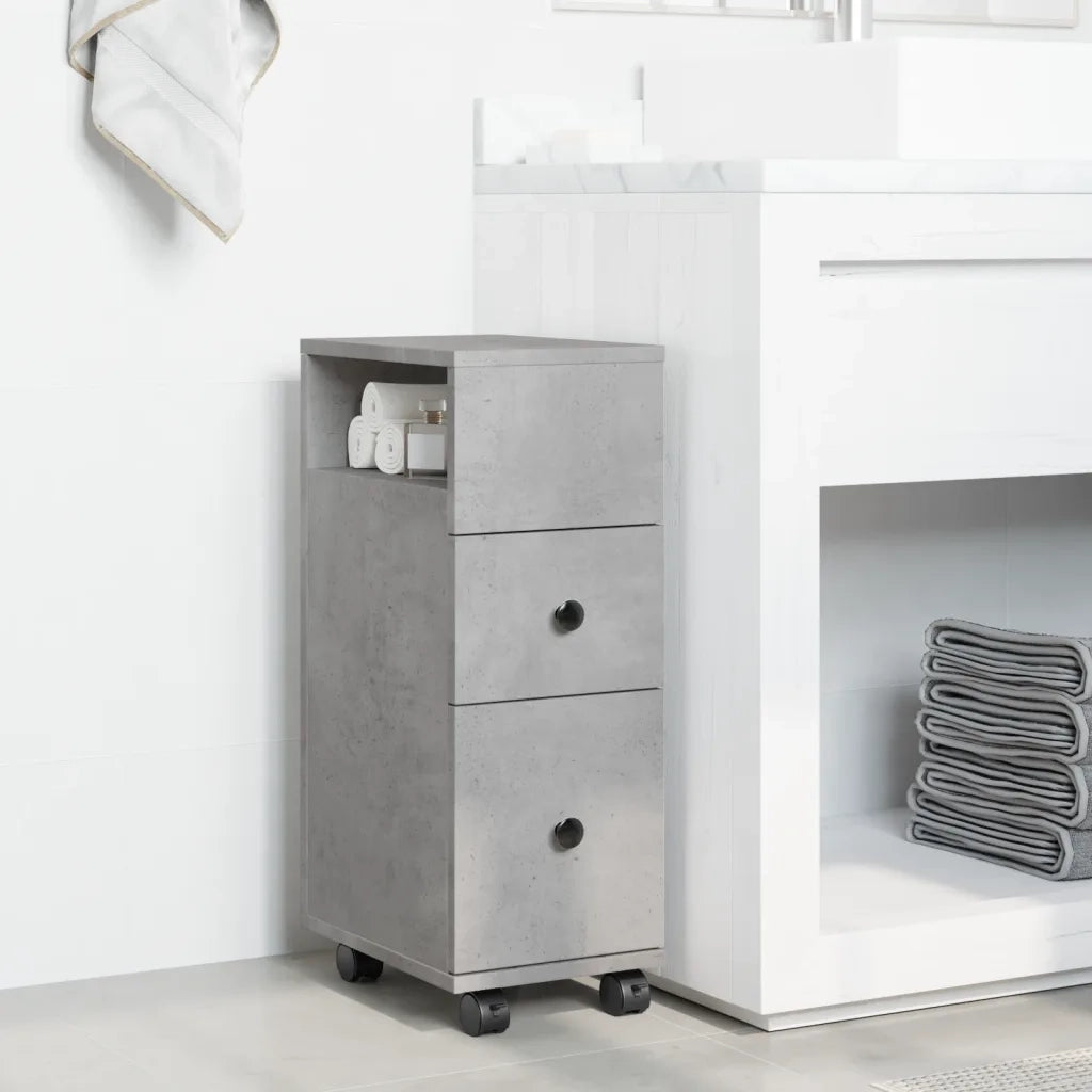 Mobile da Bagno | Armadio da bagno Stretto con Ruote Grigio Cemento in Truciolato