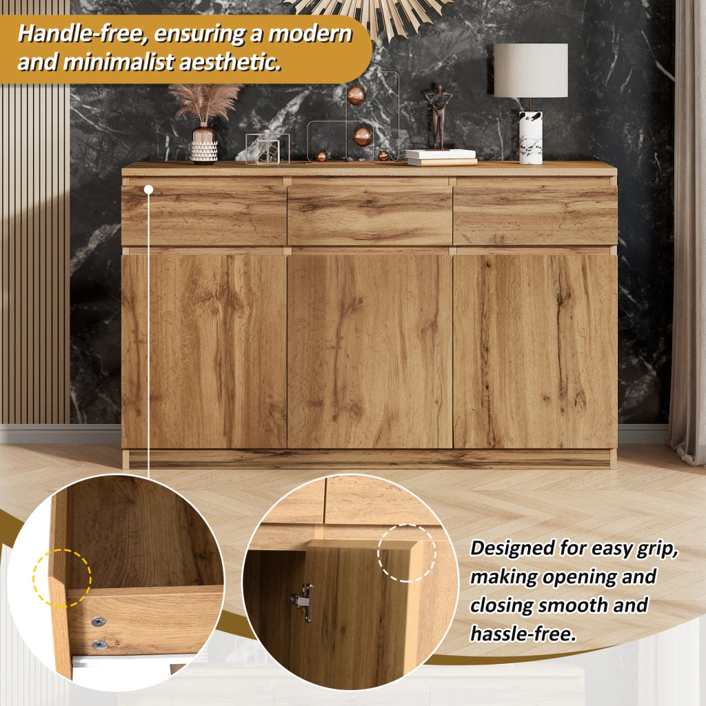 Credenza con 3 ante e 3 cassetti - per soggiorno - in truciolare - legno - 135×40×81 cm