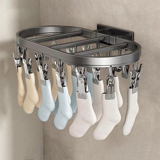 Hanger per calzini per capi di sottoveste per piccoli oggetti - asciugacapelli a muro con 27 clip in acciaio inossidabile - asciugacapelli in alluminio con 27 clip - hanger per calzini e sottoveste - piccoli oggetti