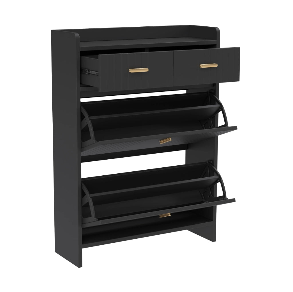 Scarpiera a ribalta 75x24x108，5 cm nera， ingresso， 2 cassetti