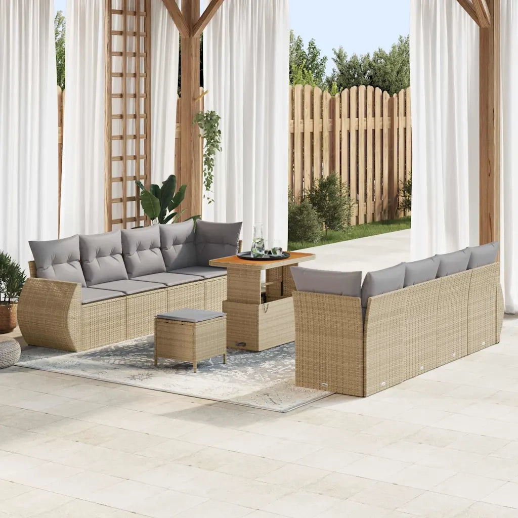 Set Divano da Giardino con cuscino 11 pcs Beige polyrattan 3361852
