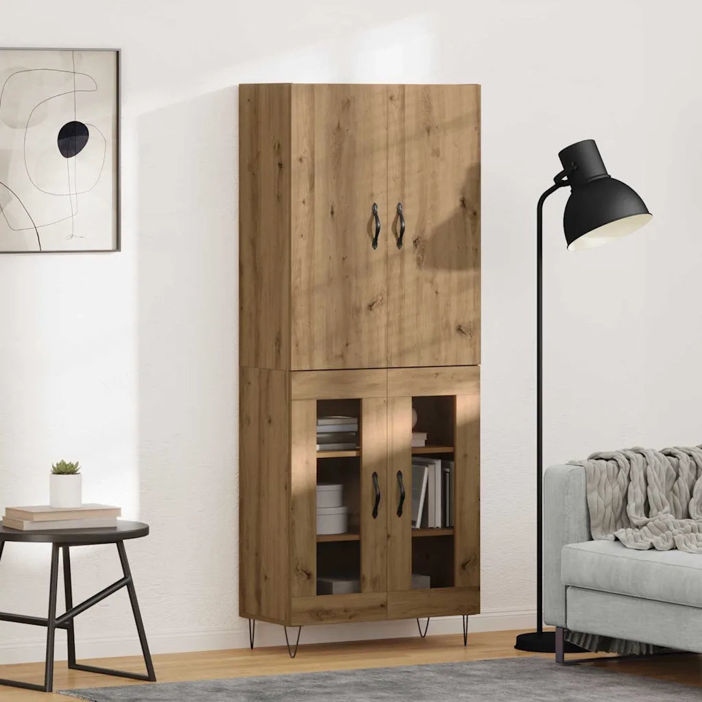 Credenza 2 pcs Rovere artigianale Legno ingegnerizzato e vetro