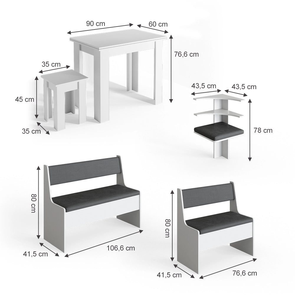 Vicco Gruppo panca ad angolo Bianco 150 x 41.5 cm con tavolo