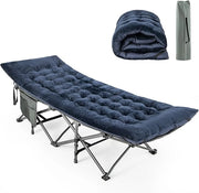 Cuscino per Sdraio, Cuscino Spesso da 190 x 70 x 7 cm con 4 Cinghie di Fissaggio, Tasca per Fissare al Letto, per Lettino da Campeggio, Vacanze in Campeggio (blu)