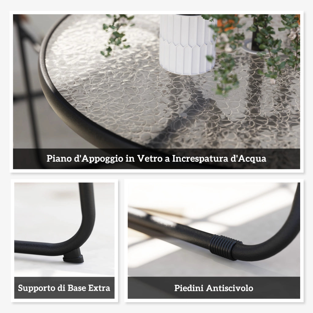 Set Giardino 6 Pezzi in Acciaio con Sedie Pieghevoli, Ombrellone e Tavolo Rotondo ¨C zephmum ¨C Crema, Grigio, Nero
